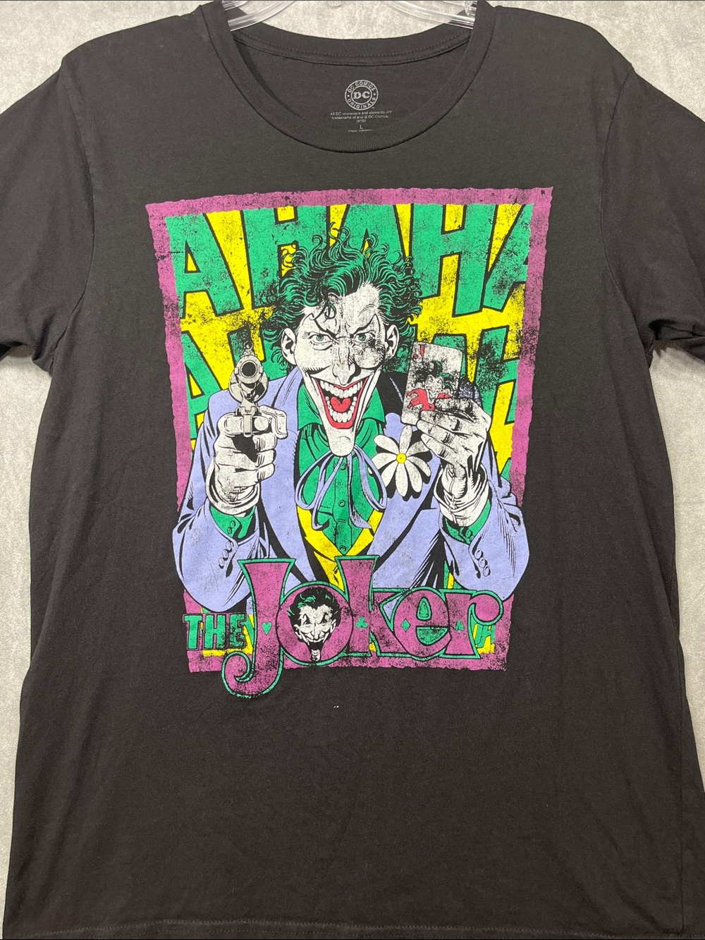 DC Comics The Joker Graphic T-Shirt Black Large Distressed Comic Tee